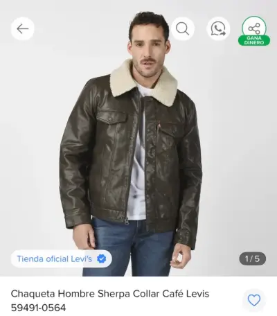 Chaqueta Levis Hombre Sherpa Collar Café talla L - miniatura 5