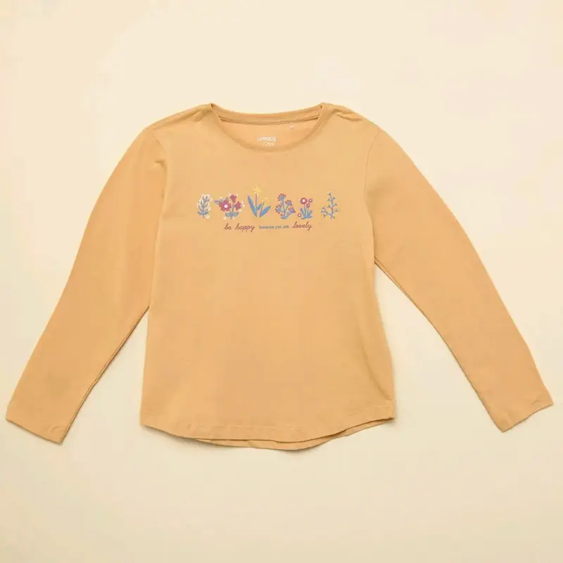 Polera manga larga beige con estampado floral - 1