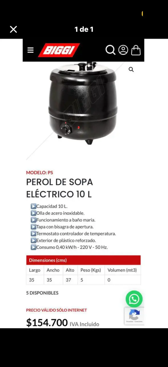 Perol de sopa eléctrico 10L Biggi