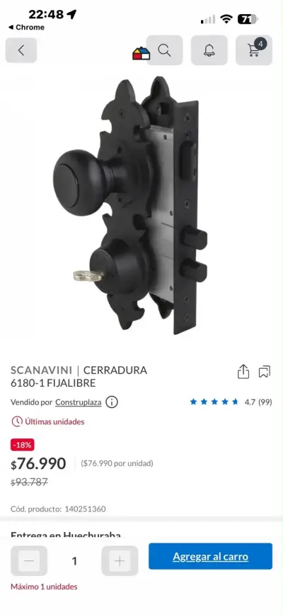 Cerradura de embutir Scanavini con pomo - miniatura 2