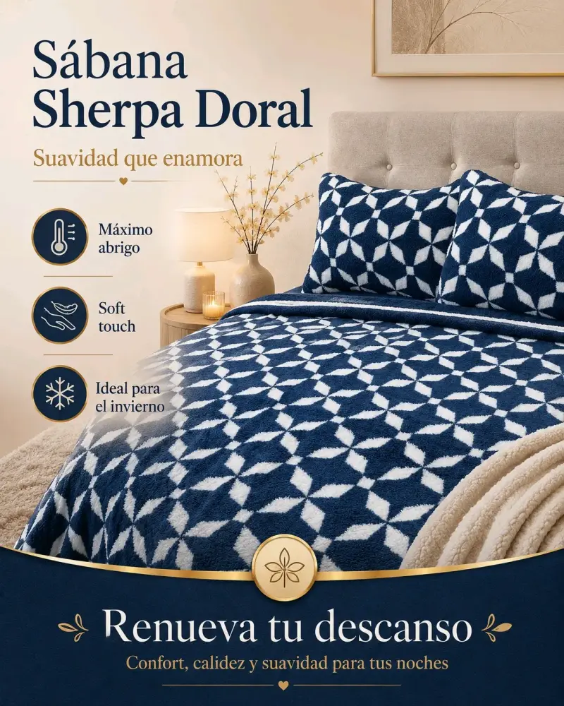 Sábana Sherpa Doral azul y blanca - 1
