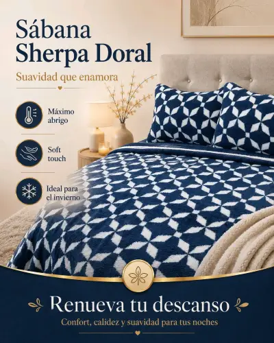 Sábana Sherpa Doral azul y blanca - miniatura 1