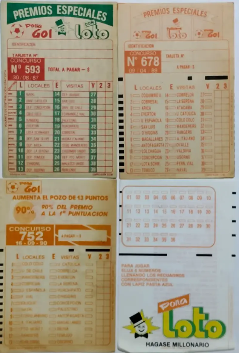 Tarjetas antiguas de Polla Gol y Loto - 1