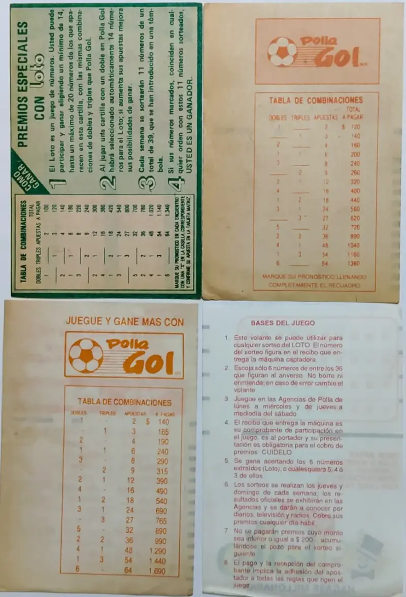 Tarjetas antiguas de Polla Gol y Loto - 2