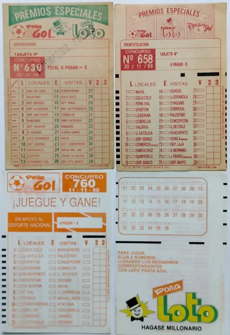 Cartillas antiguas de Polla Gol y Loto 4 unidades - 1