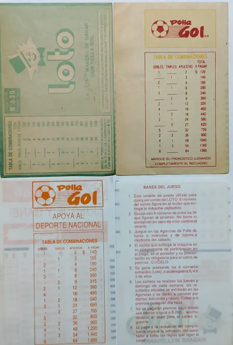 Cartillas antiguas de Polla Gol y Loto 4 unidades - 2