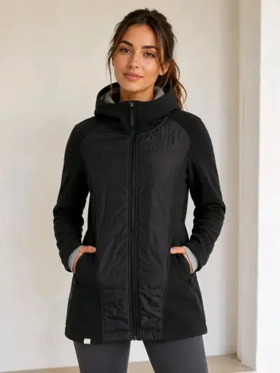 Chaqueta negra con capucha para mujer - miniatura 1