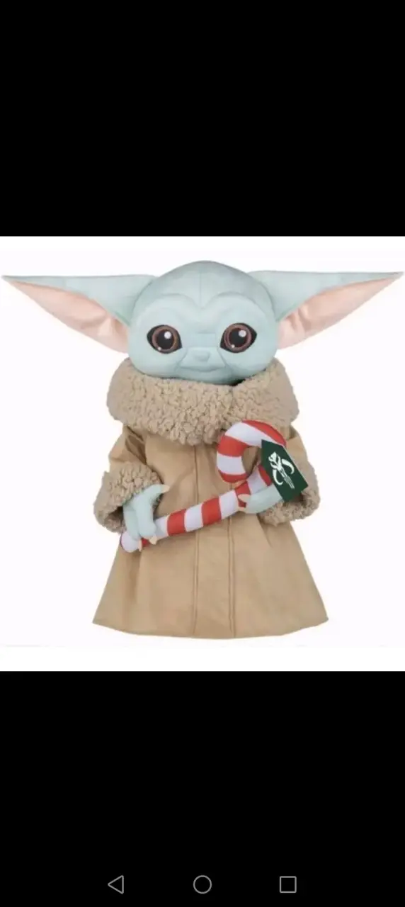 Peluche Baby Yoda con bastón navideño