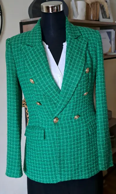 Blazer verde tweed con botones dorados - miniatura 1