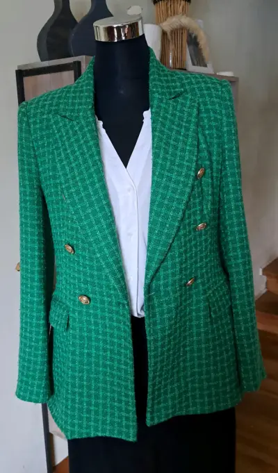 Blazer verde tweed con botones dorados - miniatura 2