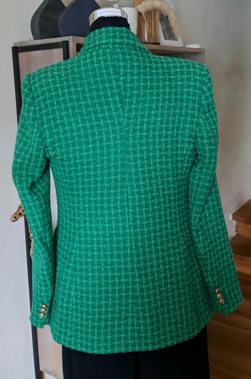 Blazer verde tweed con botones dorados - 3