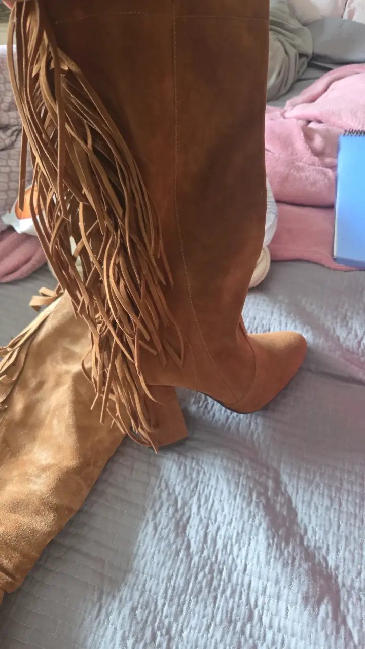 Botas de gamuza marrón con flecos,altas - 3