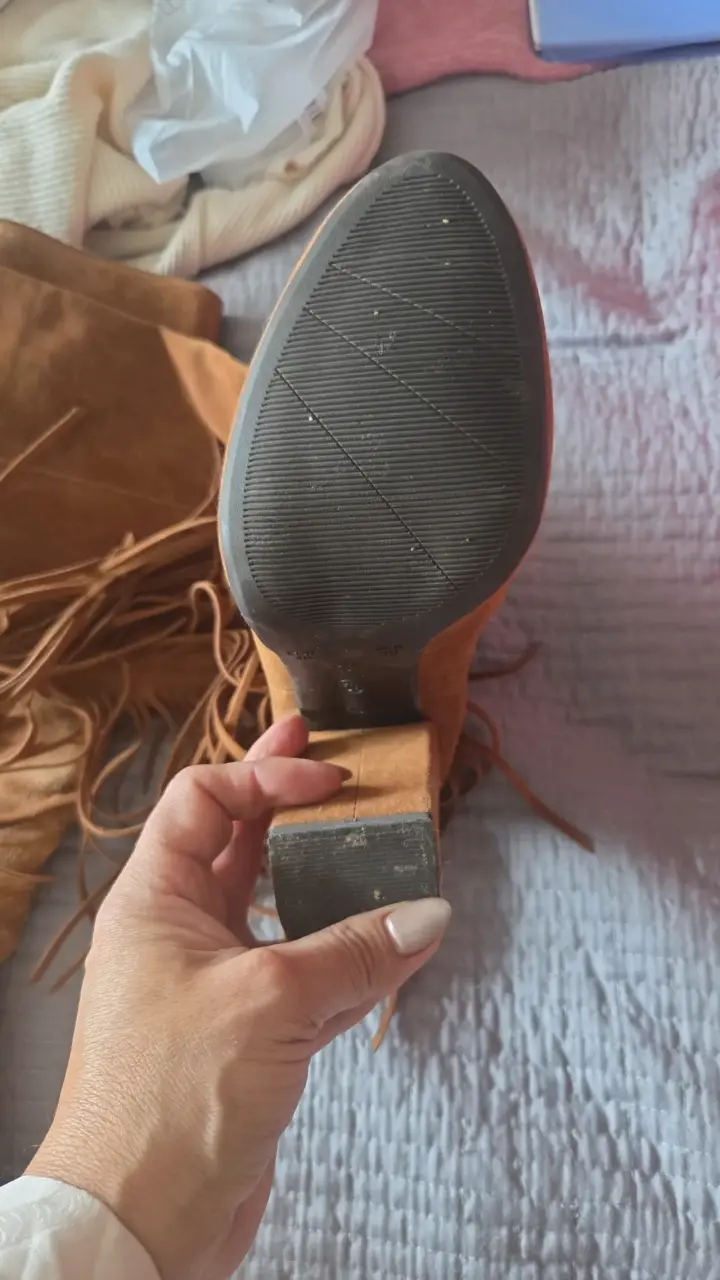 Botas de gamuza marrón con flecos,altas - 5