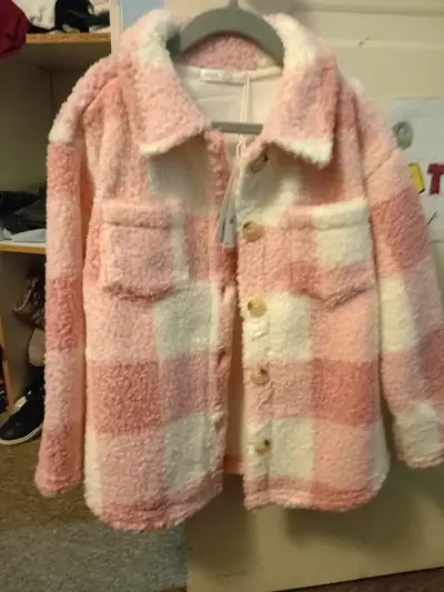 Chaqueta de lana a cuadros rosados - miniatura 1