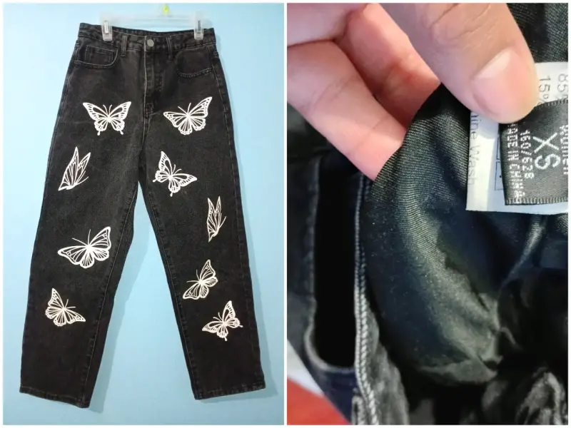Jeans negros con diseño de mariposas XS