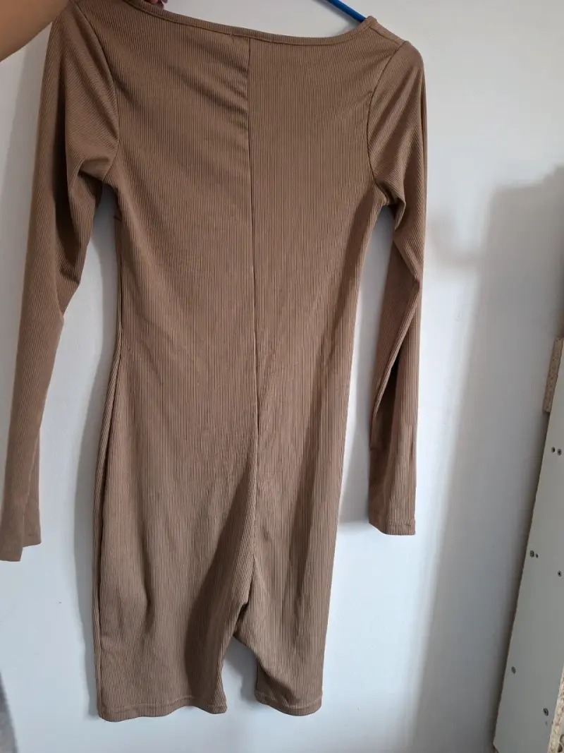 Enterito ajustado beige de manga larga - 3