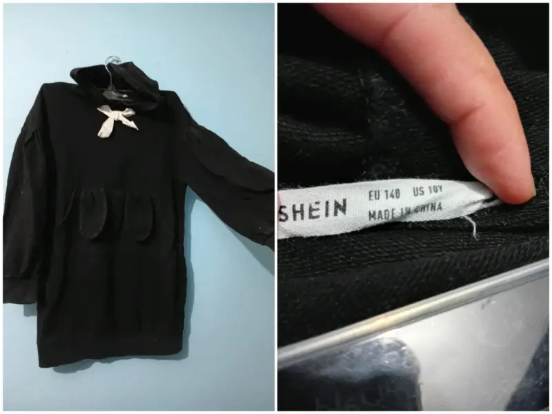 Poleron negro con capucha para niña Shein