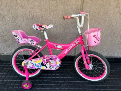 Bicicleta infantil Minnie Mouse rosa con ruedas de apoyo - miniatura 1
