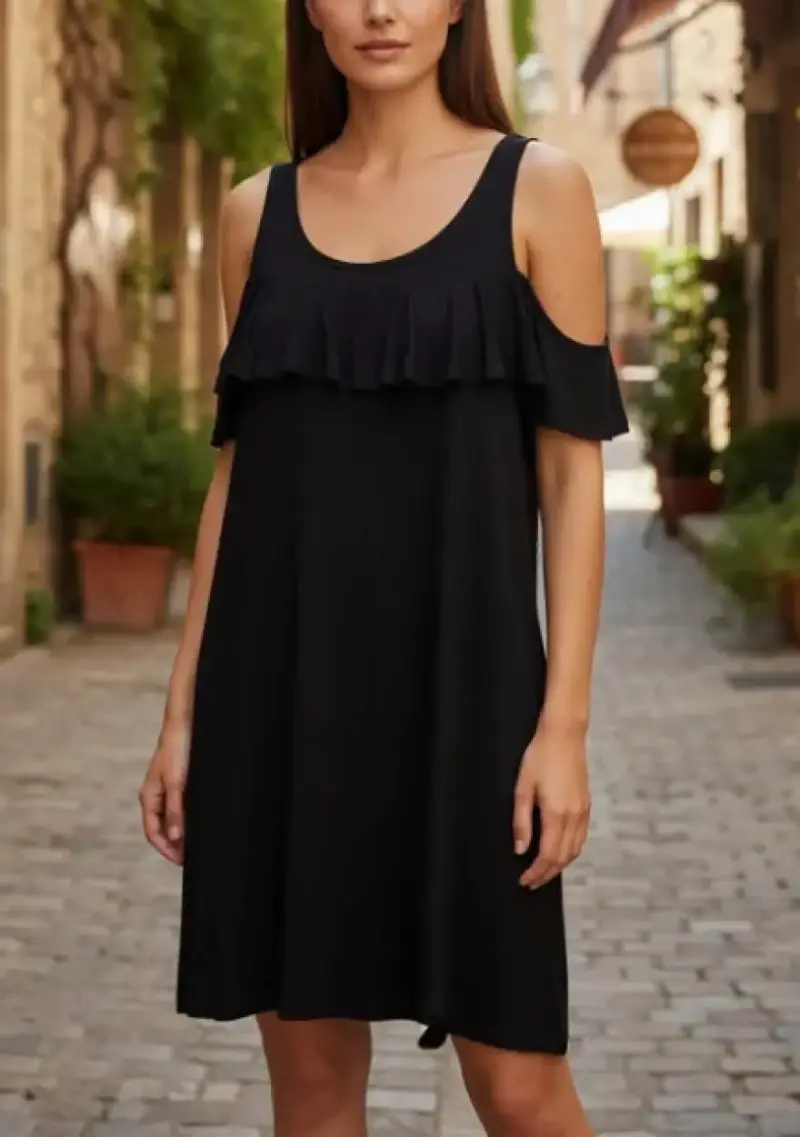Vestido XL negro con volantes sin hombros