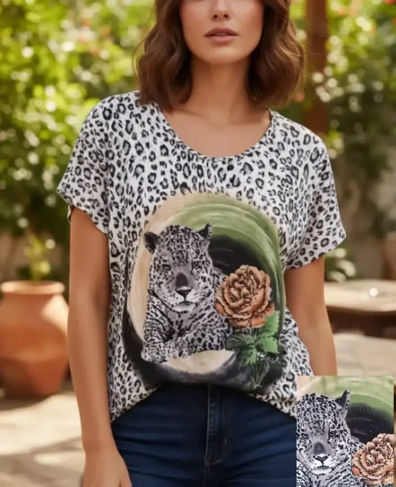 Polera XL estampada de leopardo para mujer