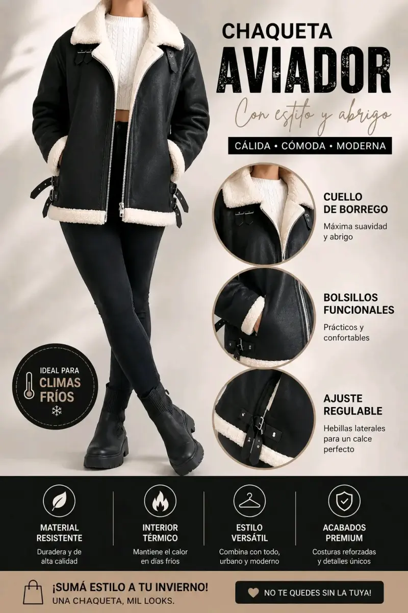 Chaqueta aviador con cuello de borrego - 1