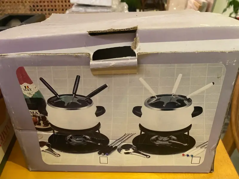 Set de fondue de cerámica blanco con tenedores - 2