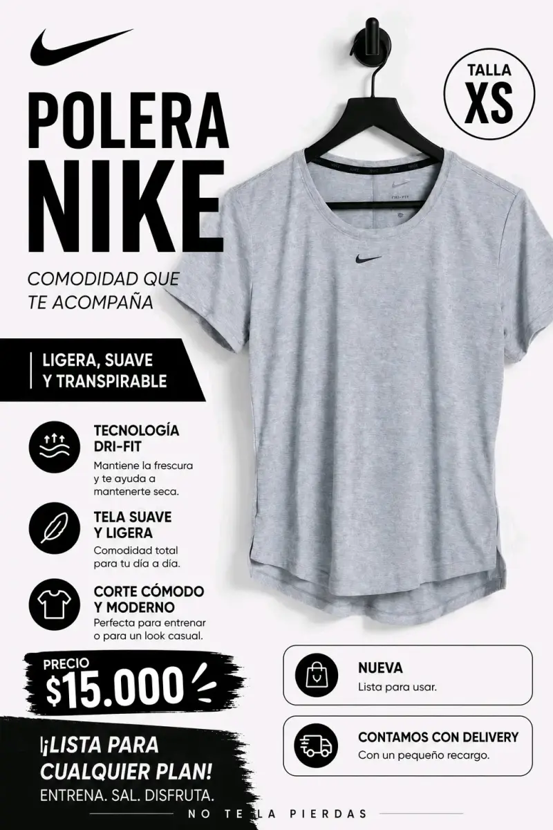 Polera Nike gris Dri-Fit talla XS