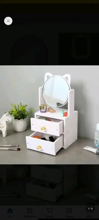 Organizador de maquillaje con espejo y cajones - miniatura 1
