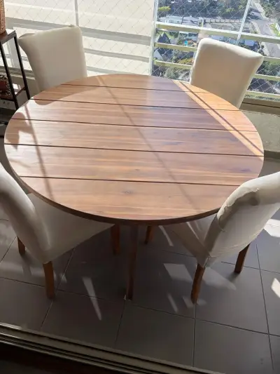 Mesa redonda de acacia 140 cm amoblé - miniatura 1