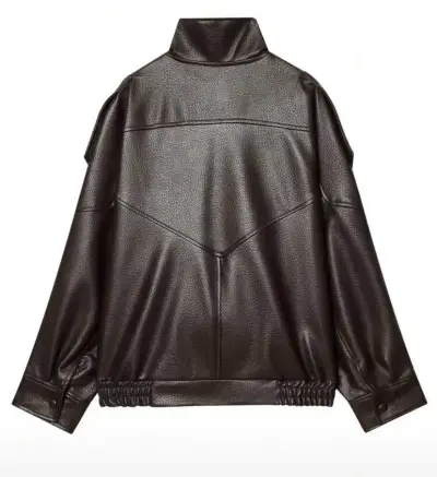 Chaqueta de cuero sintético marrón para mujer - miniatura 5