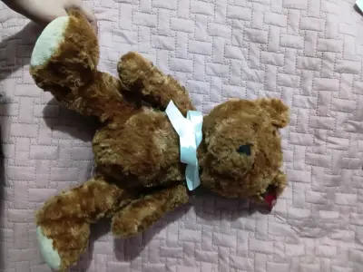 Peluche oso café con lazo blanco - miniatura 1