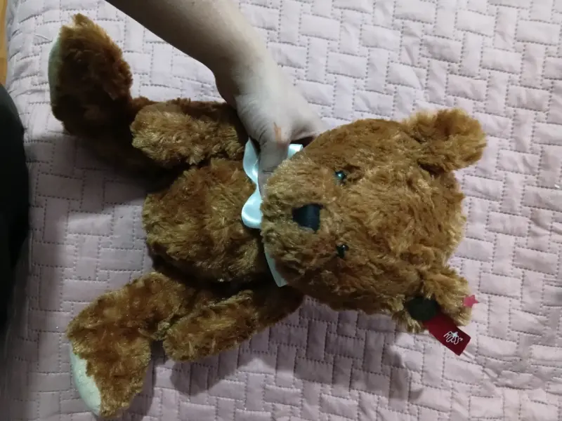 Peluche oso café con lazo blanco - 2