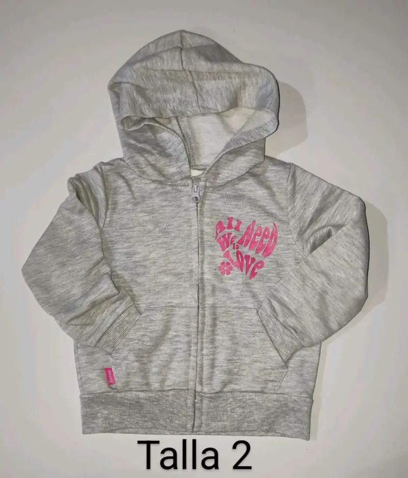 Polerón gris con capucha para niña talla 2