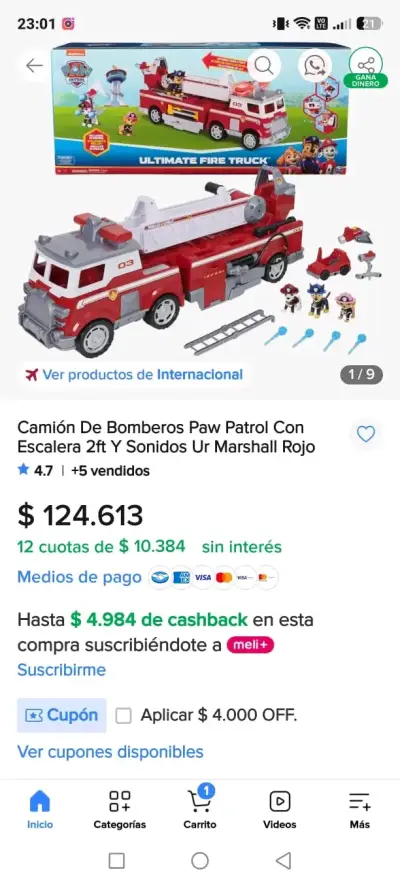 Camión de Bomberos Paw Patrol con Sonidos - miniatura 1