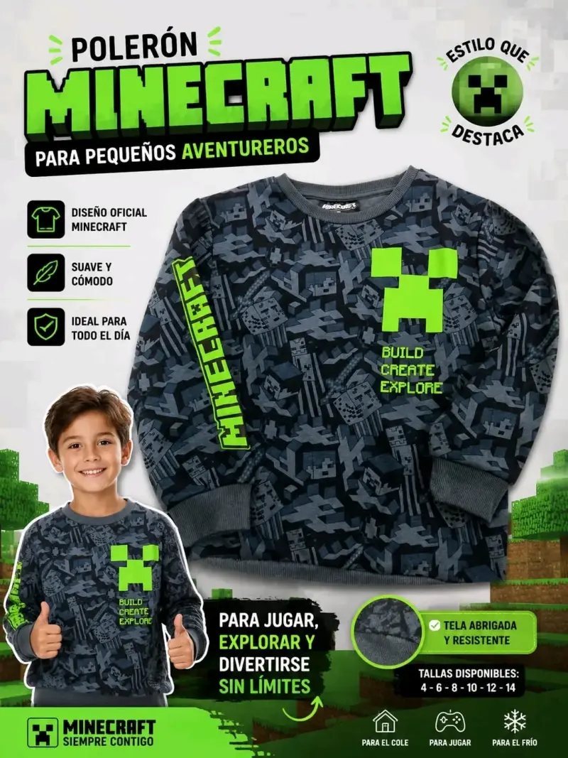 Polerón Minecraft para niños aventureros - 2