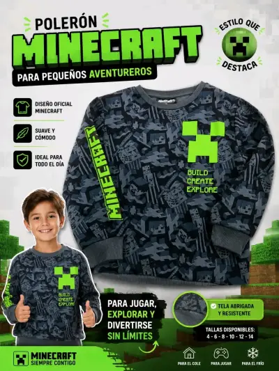 Polerón Minecraft para niños aventureros - miniatura 2