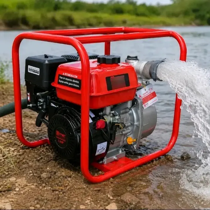 Motobomba de agua a gasolina roja