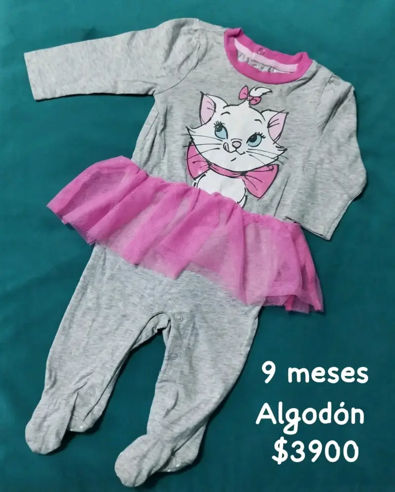 Enterito bebé gris con diseño de gatito - 1