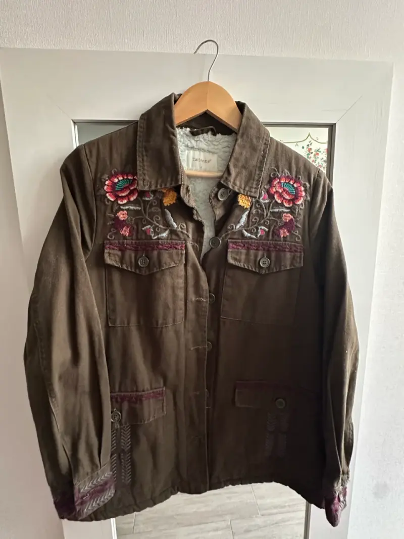 Chaqueta marrón bordada estilo bohemio - 1