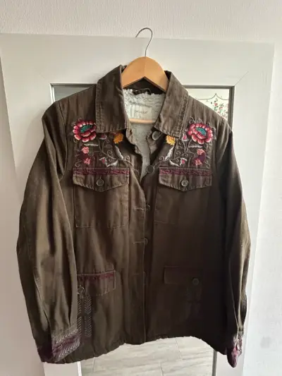 Chaqueta marrón bordada estilo bohemio - miniatura 1