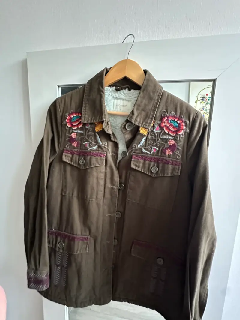 Chaqueta marrón bordada estilo bohemio - 2