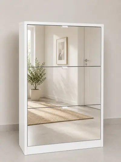 Zapatero con espejo blanco moderno - miniatura 1