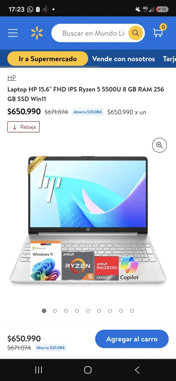 Laptop HP 15.6'' Ryzen 5 5500U 8GB 256GB SSD