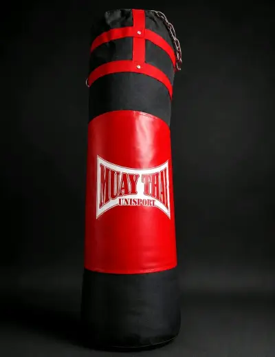 Saco de boxeo Muay Thai Unisport rojo y negro - miniatura 1