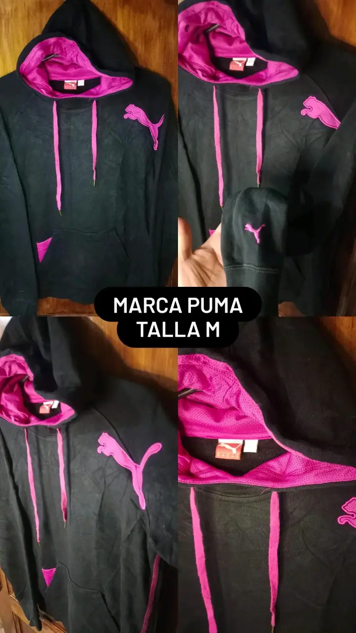 Polerón con capucha Puma negro y rosado - 5