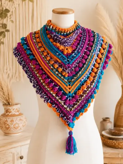 Gola turca tejida a crochet multicolor bohemio - miniatura 2