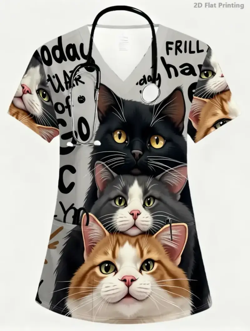 Blusa médica estampada con gatos