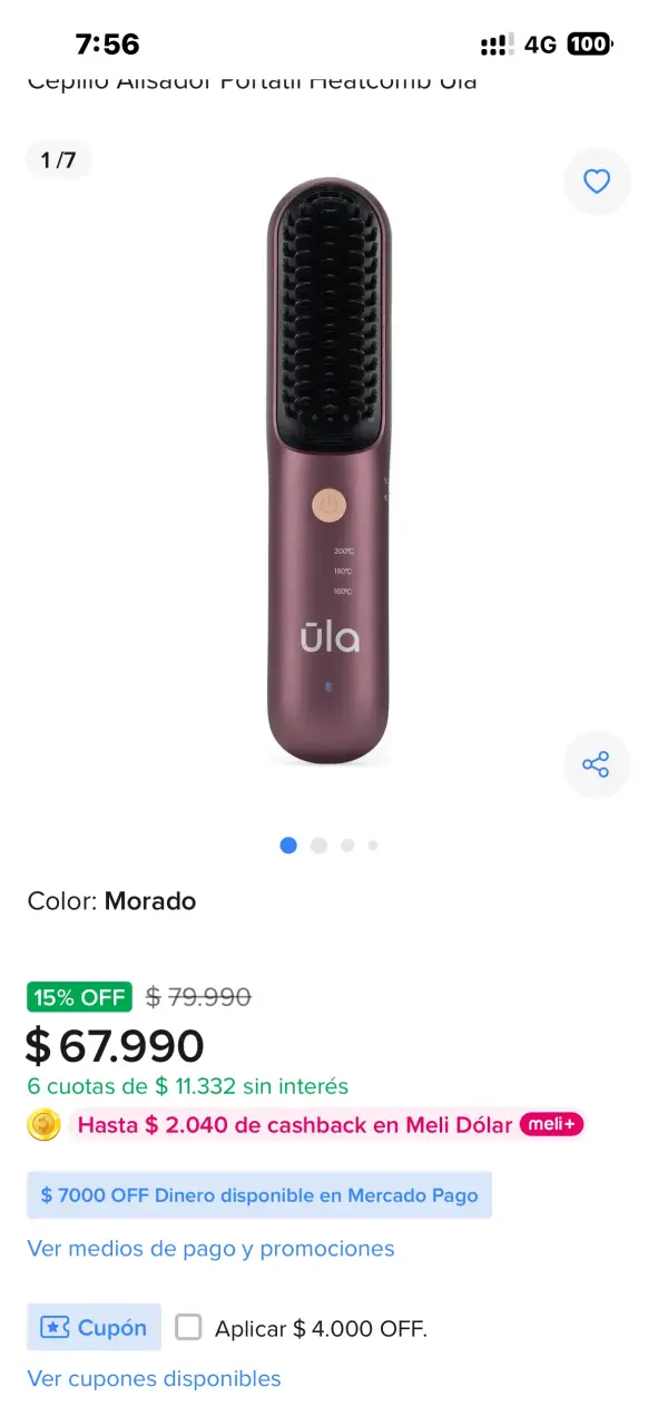 Cepillo Alisador Portátil Úla Morado