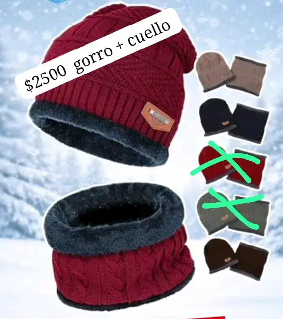 Set de gorro y cuello tejido burdeos
