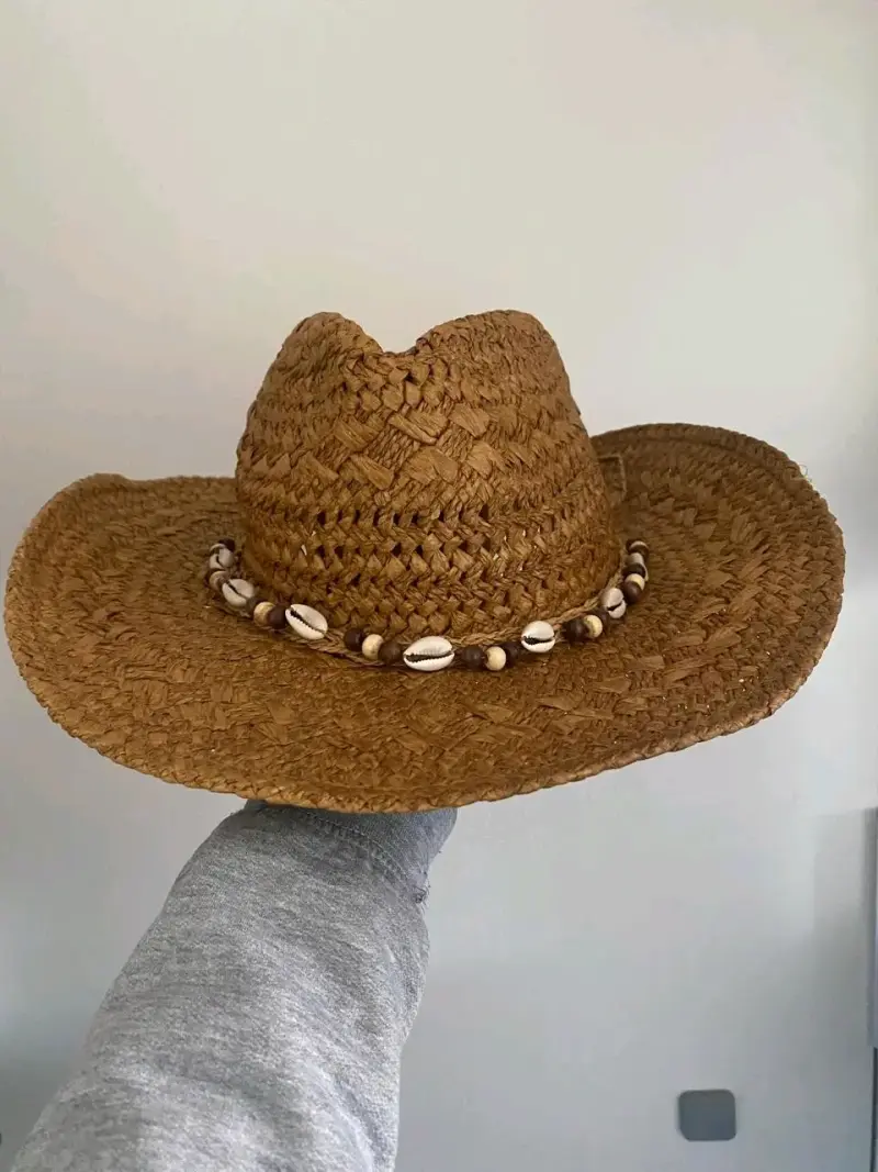 Sombrero vaquero de paja con conchas - 1